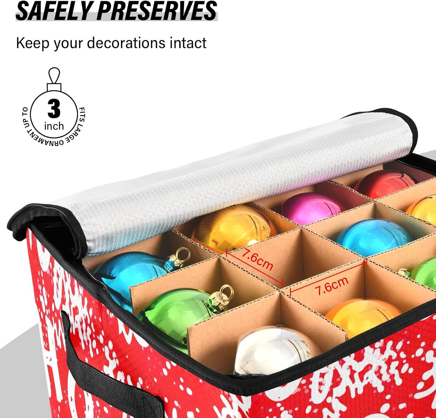SPRIPORT Christmas Ho Christmas Ornament Storage Box for Next Season Holiday Decorations Storage Container with Adjustable Dividers & Lid Foldable Storage Bins for Ornaments Balls Decor Organizing