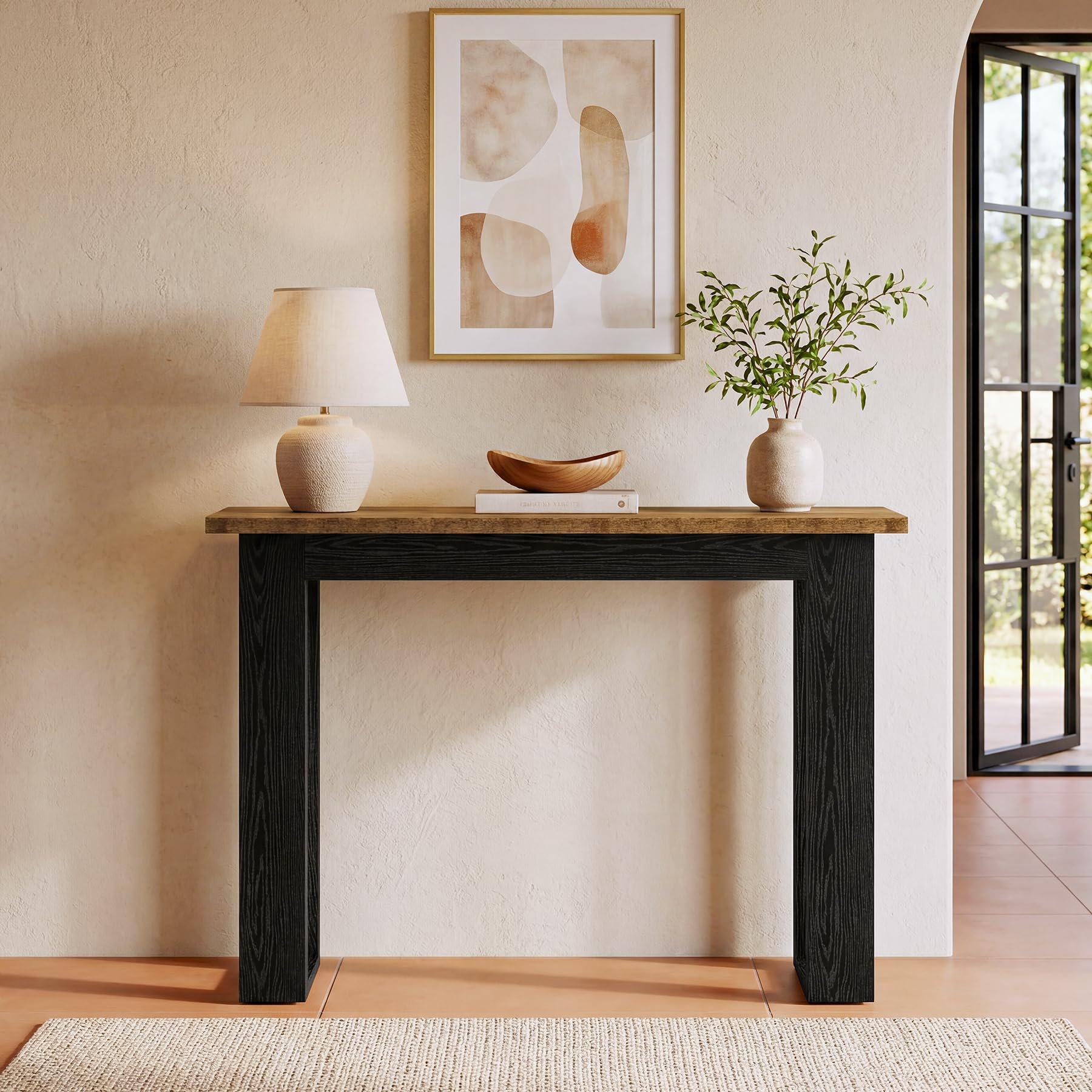 Tribesigns Mesa Consola Estrecha Industrial de 105 cm, Consola de Entrada para Sofá con Patas Metálicas para Salón, Entrada, Cocina, Dormitorio, Marrón Rústico y Negro