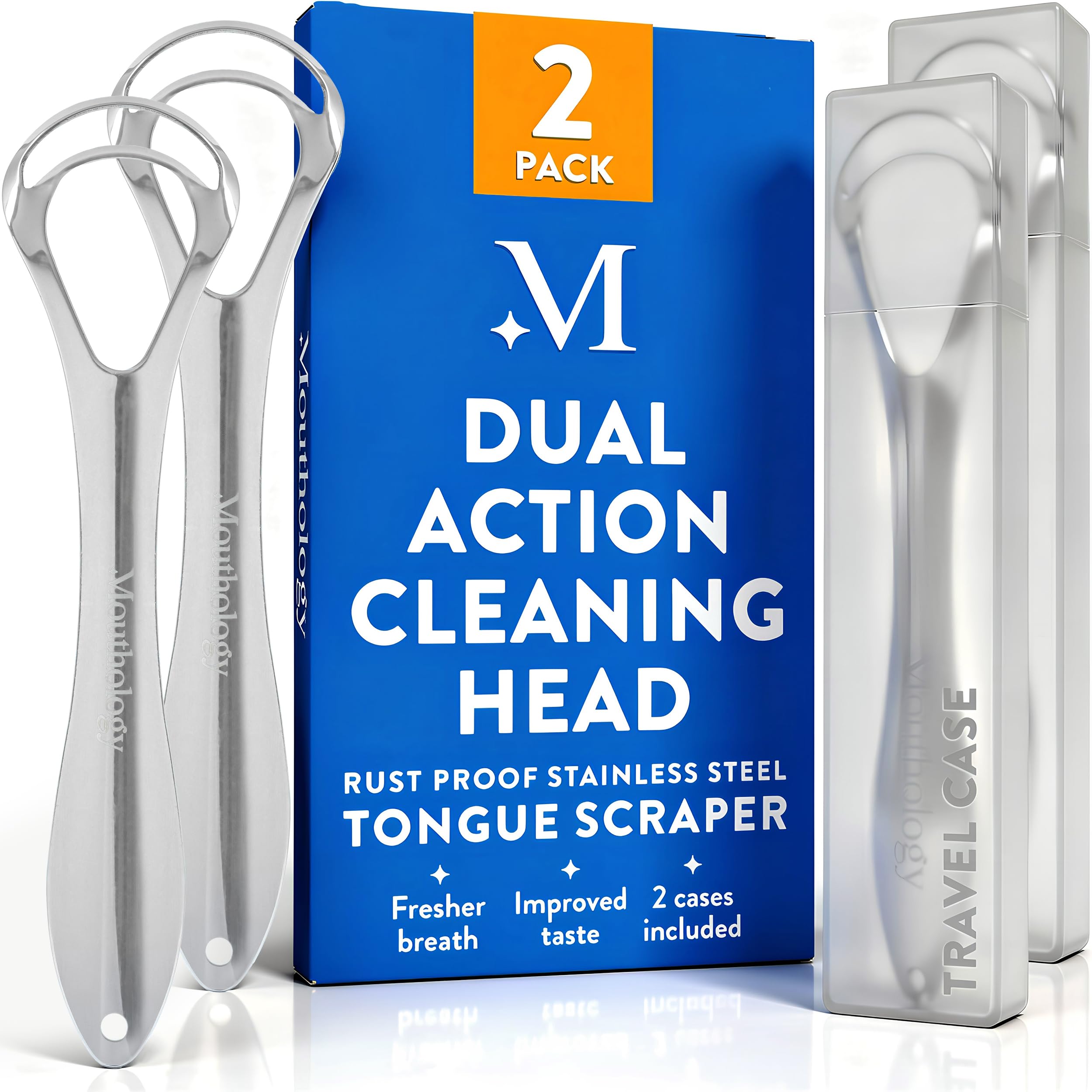 Tongue Scraper for Adults (2 Pack), Reduce Bad Breath, Metal Tongue Scraper, Tongue Cleaner, Tongue Scraper, Stainless Steel Tongue Scraper, Tongue Cleaner for Adults, Tongue Scrubber