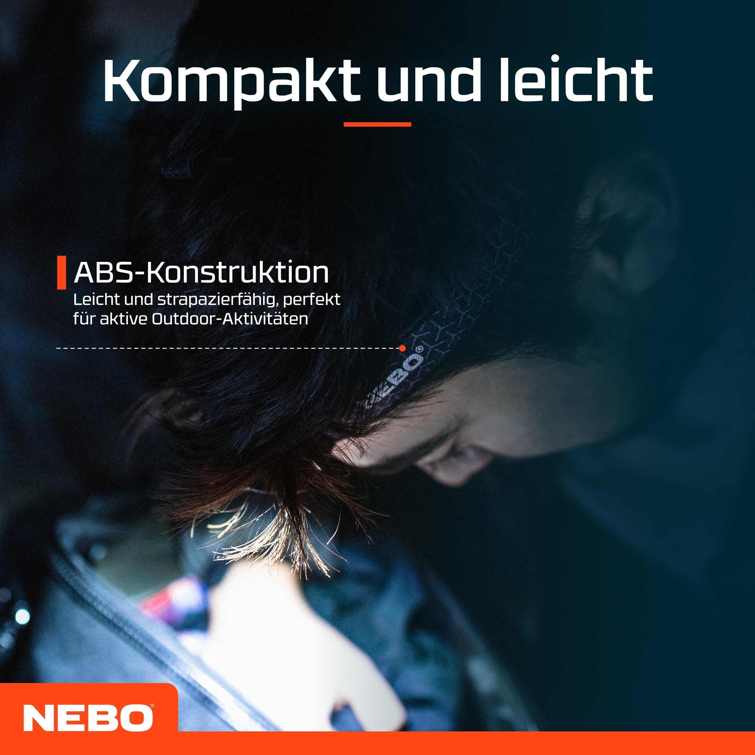 NEBO Einstein 1500 Flex - Kopflampe - Wiederaufladbare Stirnlampe mit 5 Lichtmodi - Wanderausrüstung & Camping Zubehör - Stirnlampe für Outdoor Joggen & Sport
