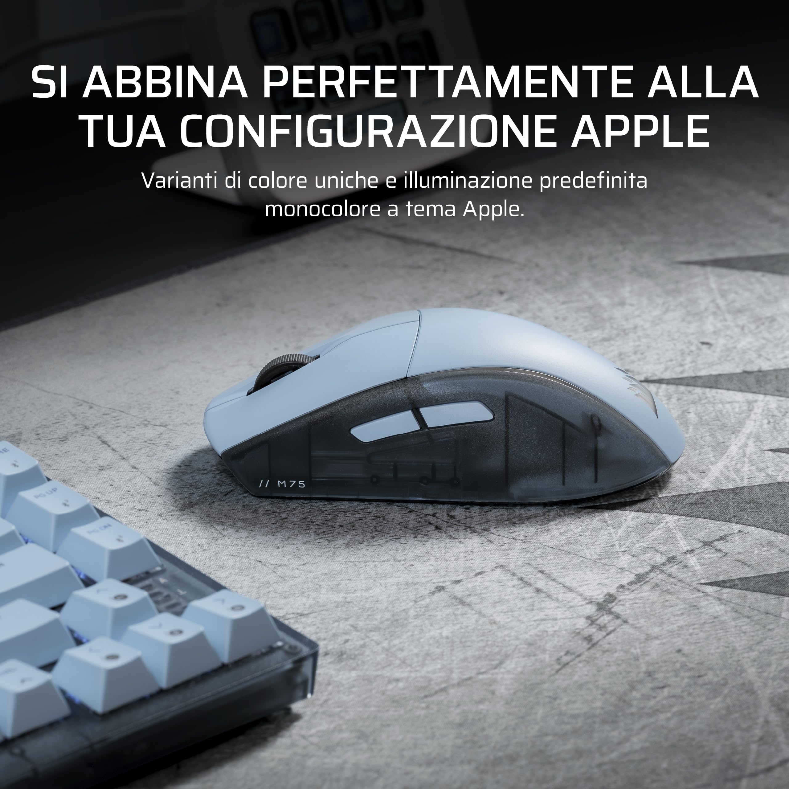 Corsair M75 WIRELESS RGB Mouse Gioco FPS Leggero Ambidestro – Bianco Brina | 26.000 DPI, Pulsanti Laterali Intercambiabili, 105 h Batteria, Mac, iPad, PC