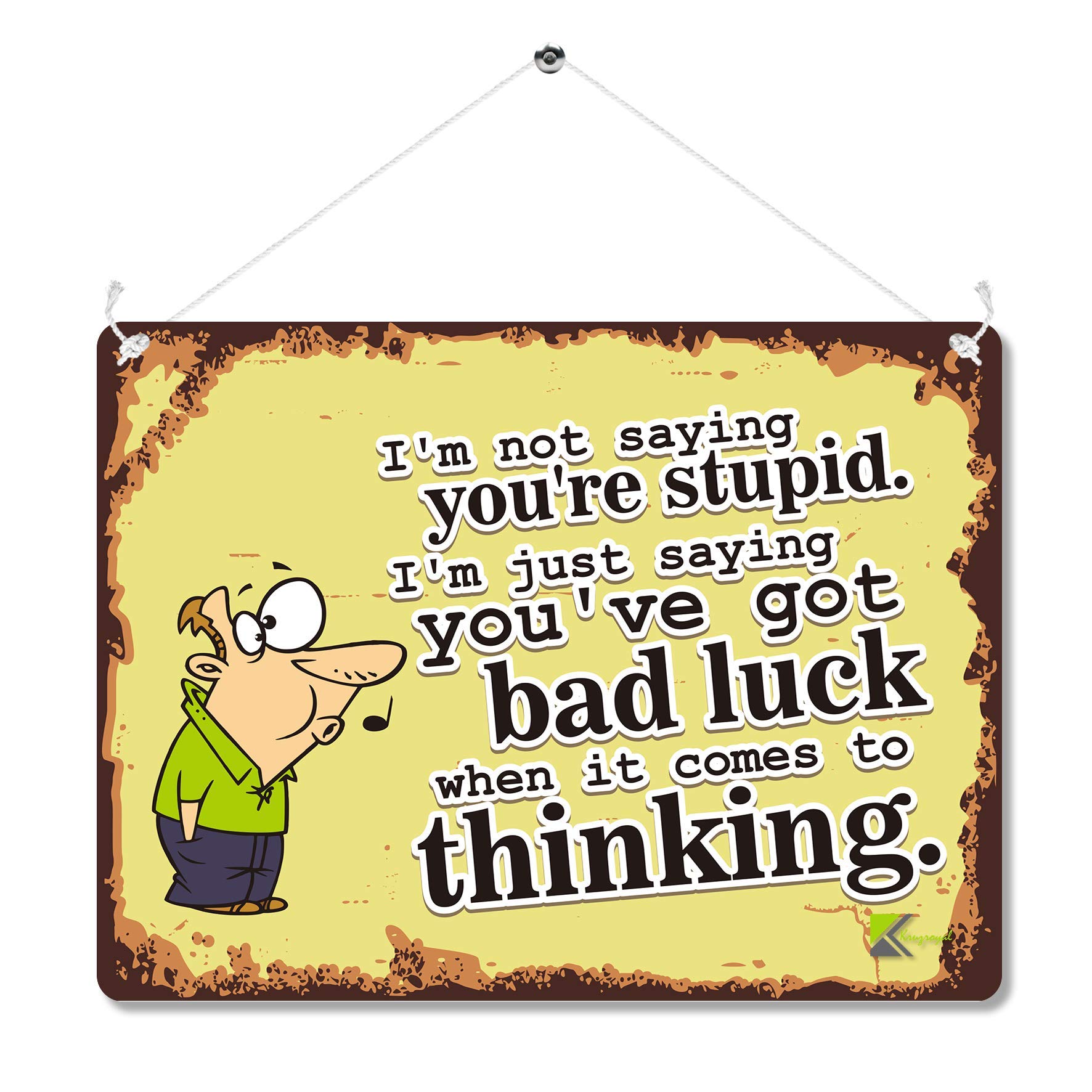 Kruzroyal Funny Sarcastic Metal Wall Sign, I'm Not Saying You're Stupid Novelty Plaque Gift, Humorous Retro Vintage Tin Decor for Office or Home, 20x15cm with Hanging String