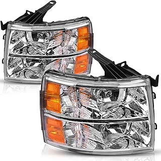 For 2007-2013 Chevy Silverado 1500 Headlights & 2007-2014 Chevy Silverado 2500HD / 3500HD Pickup 2-Dr / 4-Dr OEDRO Amber Side Chrome Housing Replacement Headlight/Lamp Set Left+Right, 2-Yr Warranty - coolthings.us
