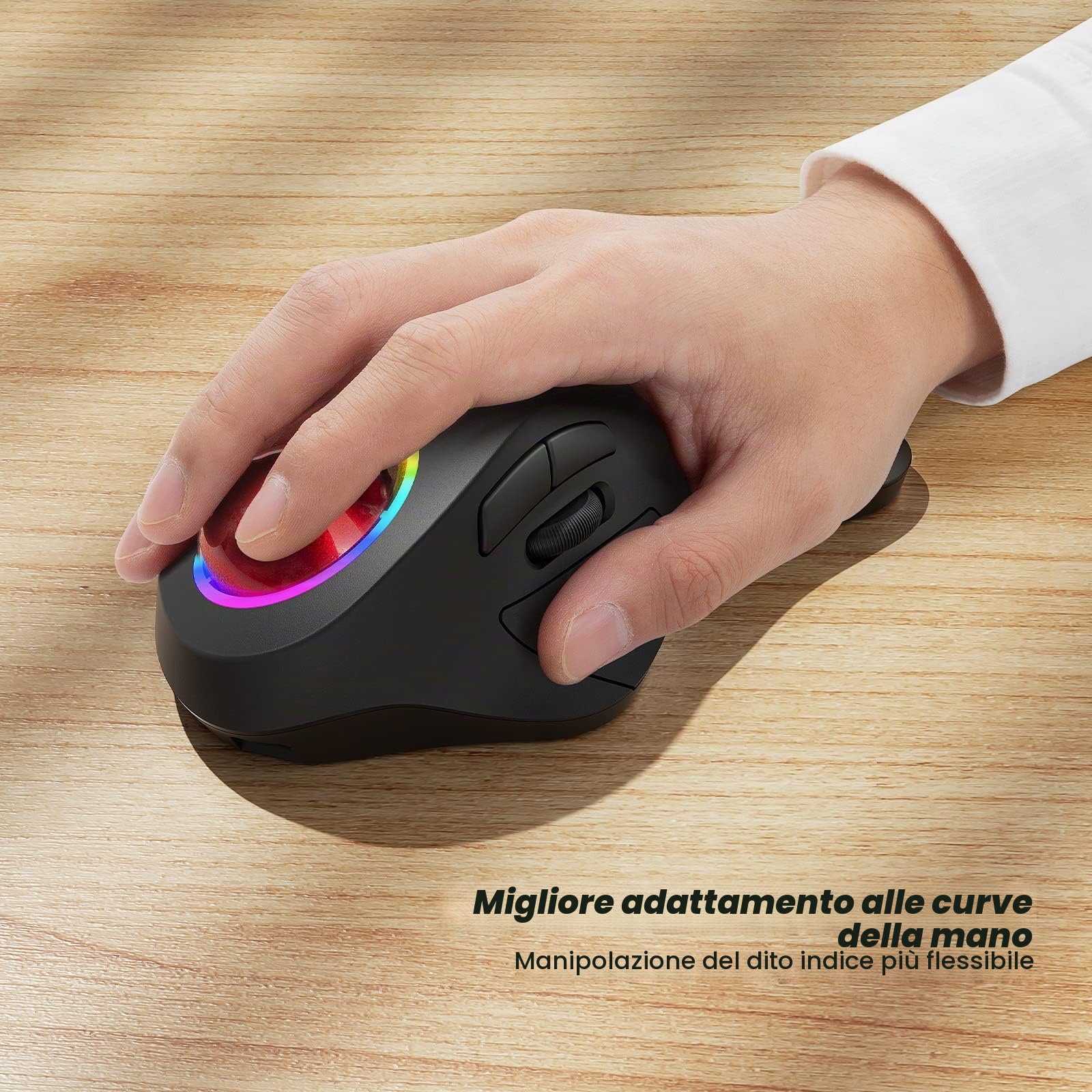 Nulea Mouse Trackball senza fili, mouse ergonomico ricaricabile, tracciamento preciso e fluido, connessione a 3 dispositivi (Bluetooth o USB), compatibile con PC, laptop, Mac, Windows