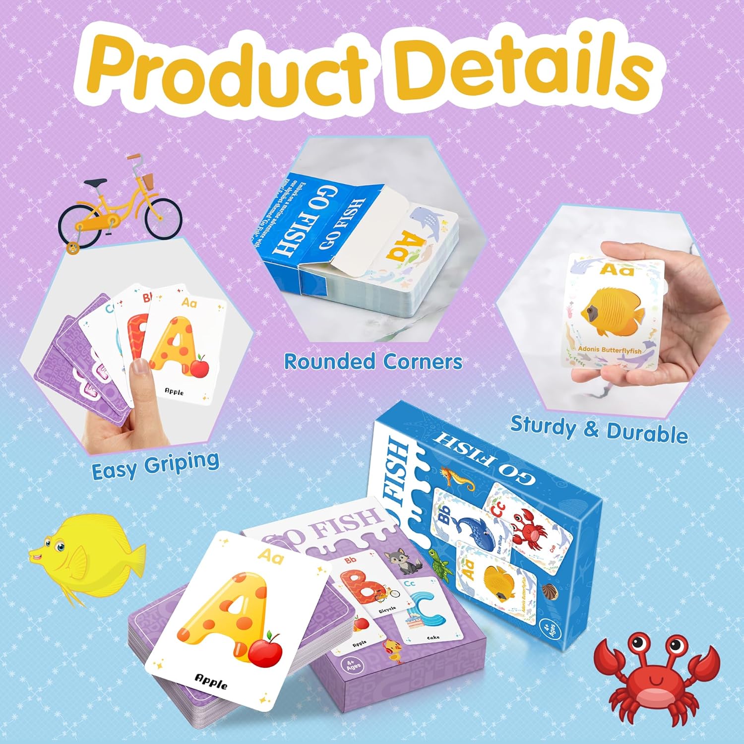 Go Fish,2 Pack Educational Alphabet Go Fish Card Game for Kids 4-8,Toddlers Card Games for Family Game Night Preschool Kindergarten Classroom Travel, Birthday Gifts Stocking Stuffers(Ocean & Alphabet)