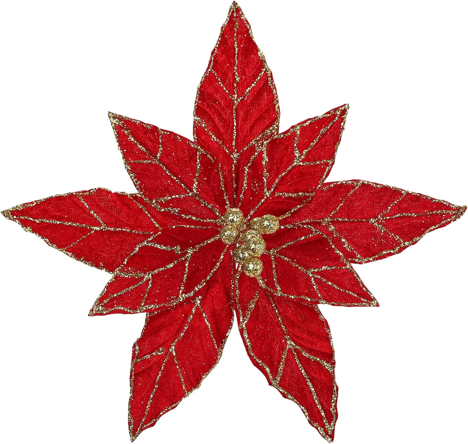 Briful 6 Pack Red Glitter Christmas Poinsettia Picks, 13.8'' Artificial Floral Stems with Gold Edges & Sparkle Beads, 9.8'' Blossom Holiday Flower Picks for Tree, Wreath, Table Centerpiece Decor