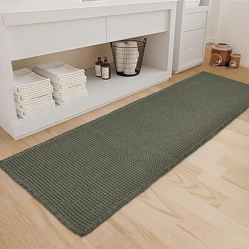 Miniatura 35 de ZALL Tapete de baño con diseño de gofres, color negro, súper absorbente, antideslizante, diseño geométrico de rombos de 17 x 24 pulgadas, lavable a