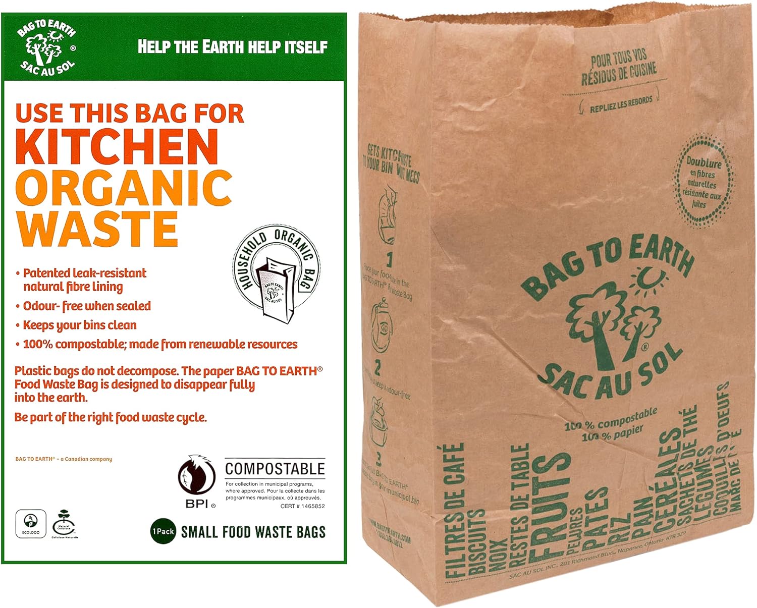 -Kitchen Food Waste Bag, Set of 2 – Compostable, Leak-Resistant, 3.0 Gallons, 60 Count