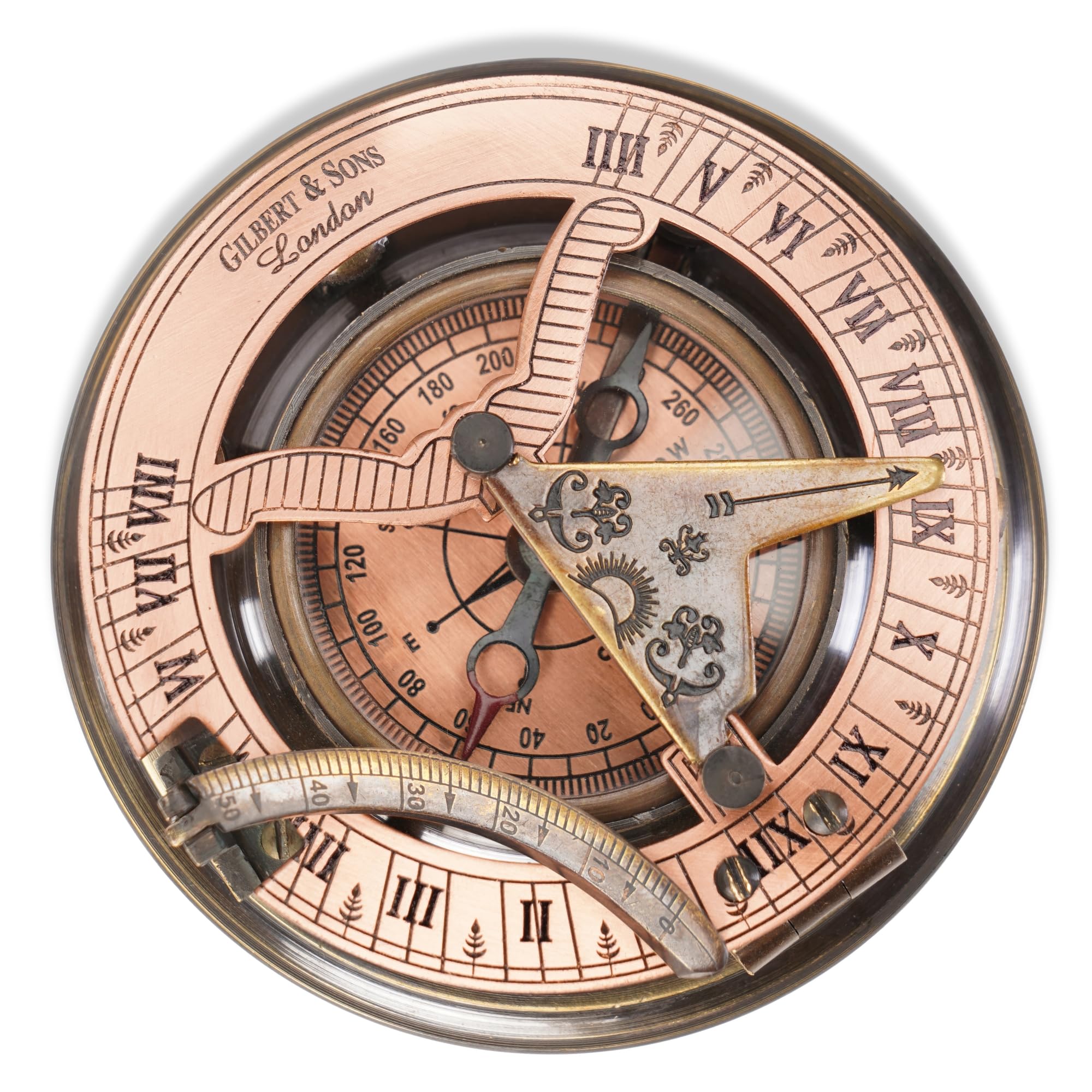 TREZZTOP Antique Brass & Copper Sundial Compass - Elegant Sundial Clock with Box, Ship Replica Watch, Ideal Gift for Collectors and Nautical Enthusiasts
