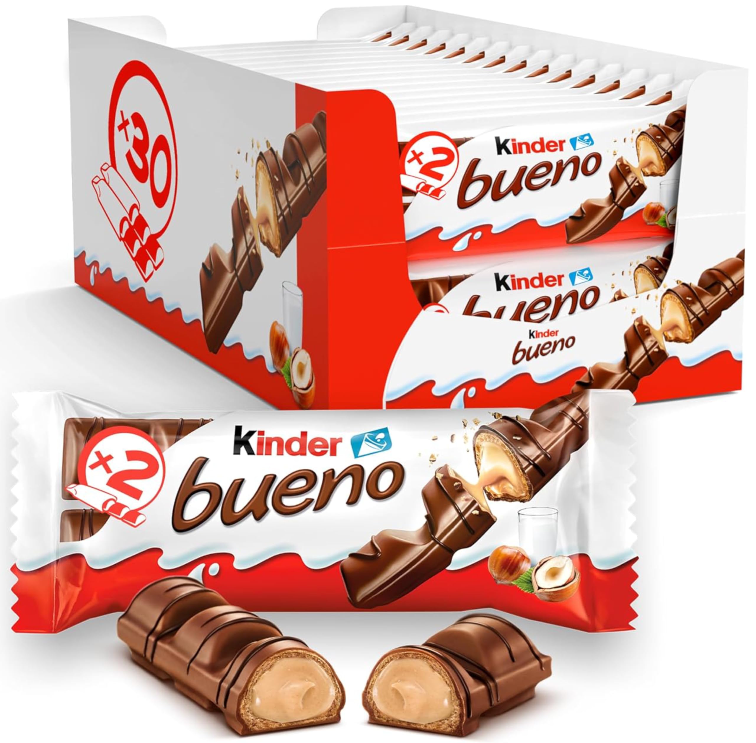 Kinder bueno Schokoriegel | 30 Packungen mit je 2 Einzelriegeln (30 x 43 g)