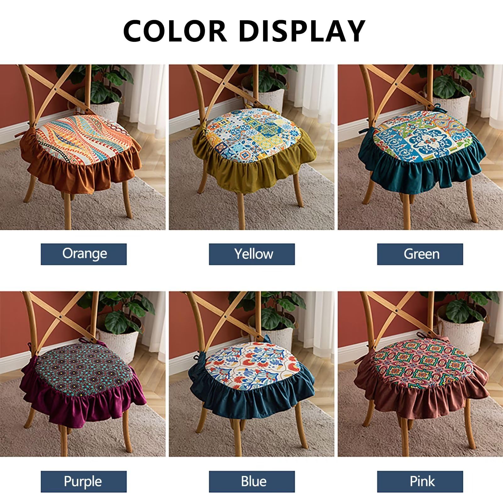 Cojines para sillas de comedor con faldón, almohadillas para sillas de comedor, paquete de 6 con lazos, cojín de asiento de 45 x 45 para sillas de cocina, funda lavable y extraíble, color morado