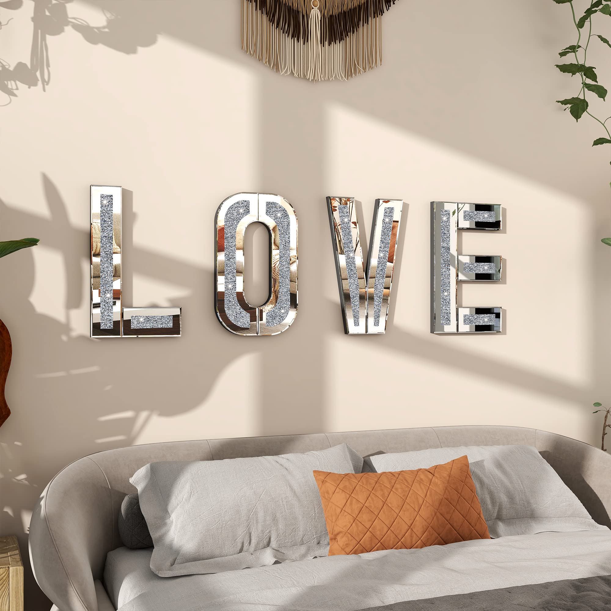 4 Lettere Decorative LOVE In Cristallo Diamantato E Specchio Argento – Per Parete, Camino, Libreria E Tavolo