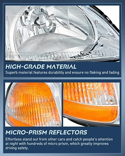 Miniatura 7 de Nilight Conjunto de faros delanteros, faros de repuesto, carcasa cromada, reflector ámbar, lente transparente mejorada, para el lado del conductor y