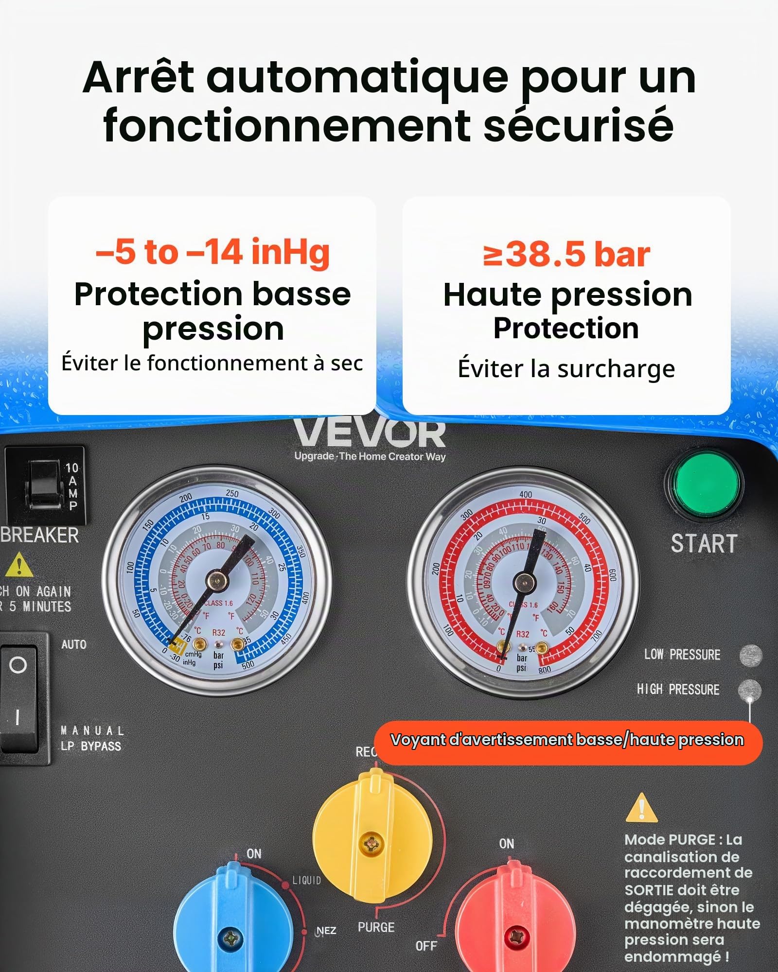 VEVOR Station de Récupération Fluides Frigorigènes Portable 3/4 HP, Récupérateur de Réfrigérant Monocylindre, pour CVC Résidentiel Climatisation Auto, Unité de Récupération pour Frigoriste 1450 tr/min