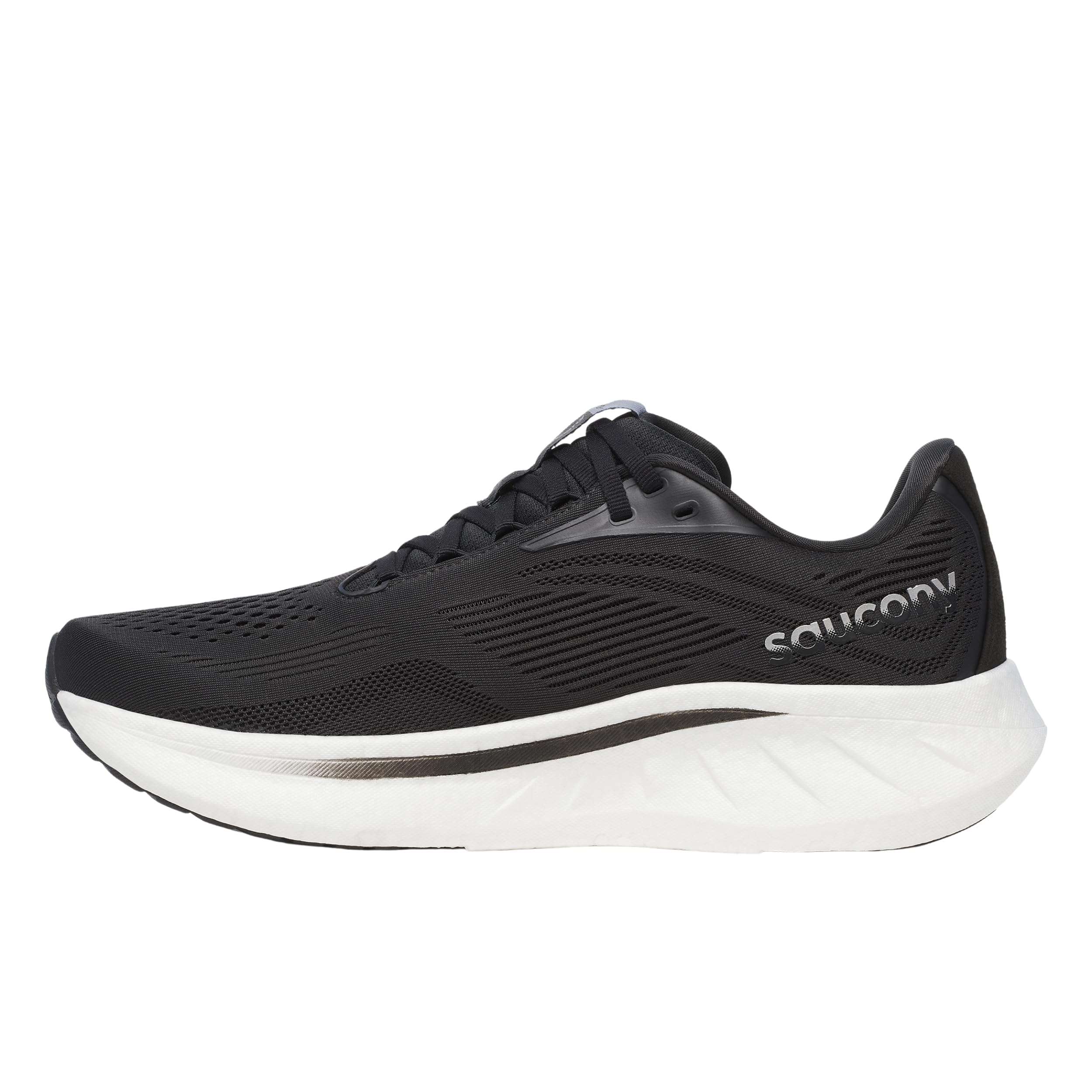 Amazon | Saucony メンズ Ride 18 スニーカー, ブラック/ホワイト, 6