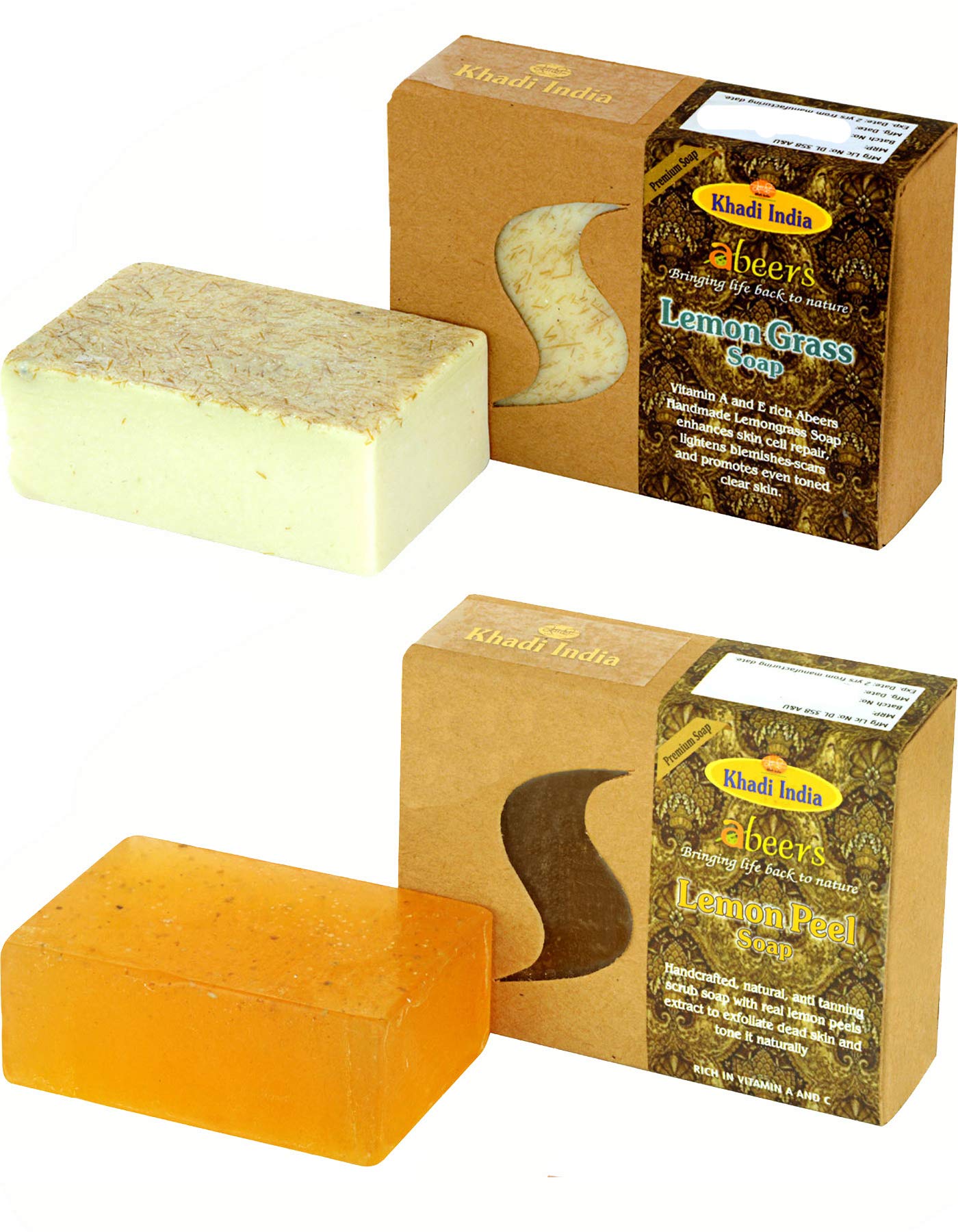 Khadi Abeers Lemon Grass & Lemon Peel Premium Soap, 125 g (Pack of 2)