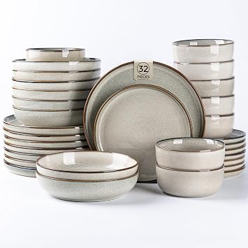 GBHOME Dinnerware Sets for 8, 32 Pieces Ceramic Plates and Bowls Set