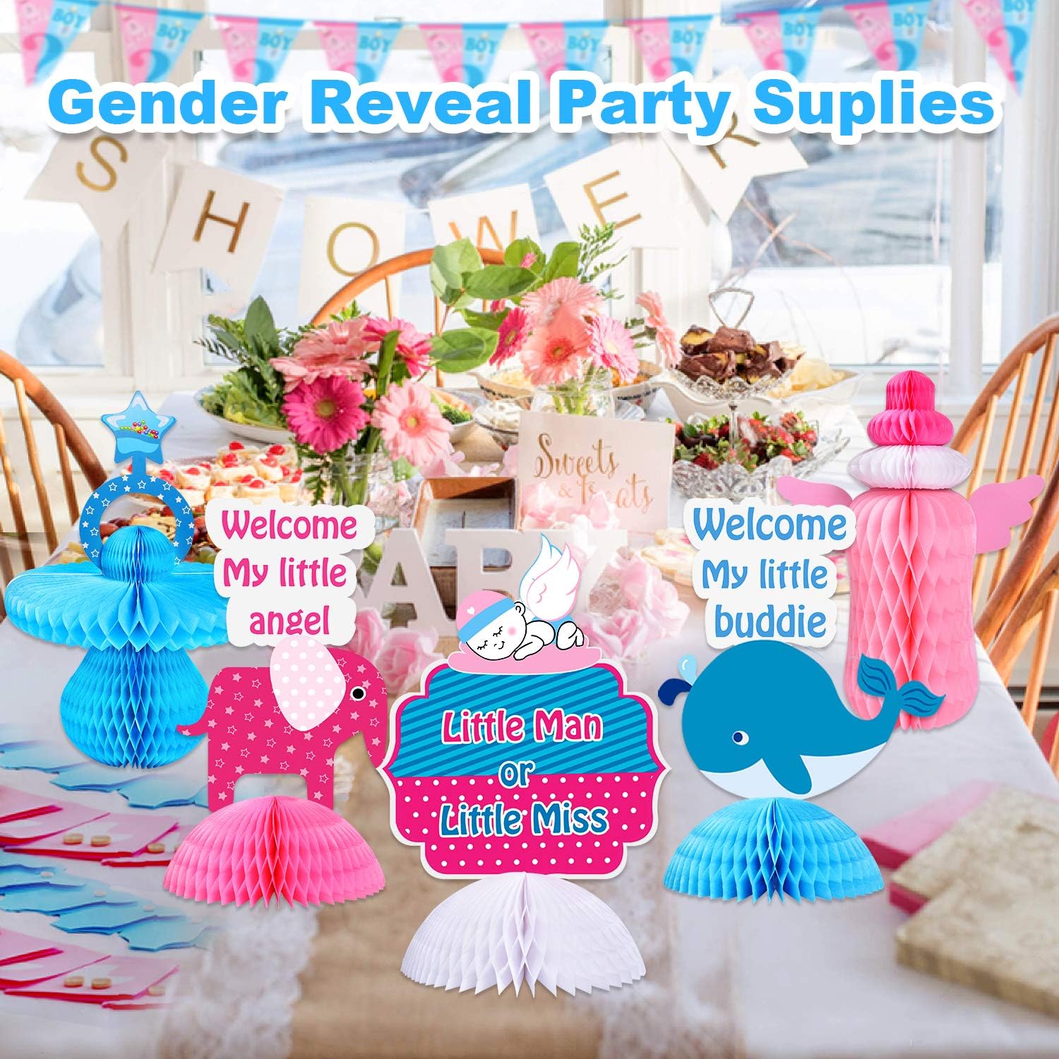 Amazon Com Leesgel Suministros Para Fiesta De Revelacion De Genero Centros De Mesa 3d Revelacion De Genero De Bebes Suministros Para Fiestas De Pinata Decoraciones Ideales Para Accesorios Juguetes Y Juegos