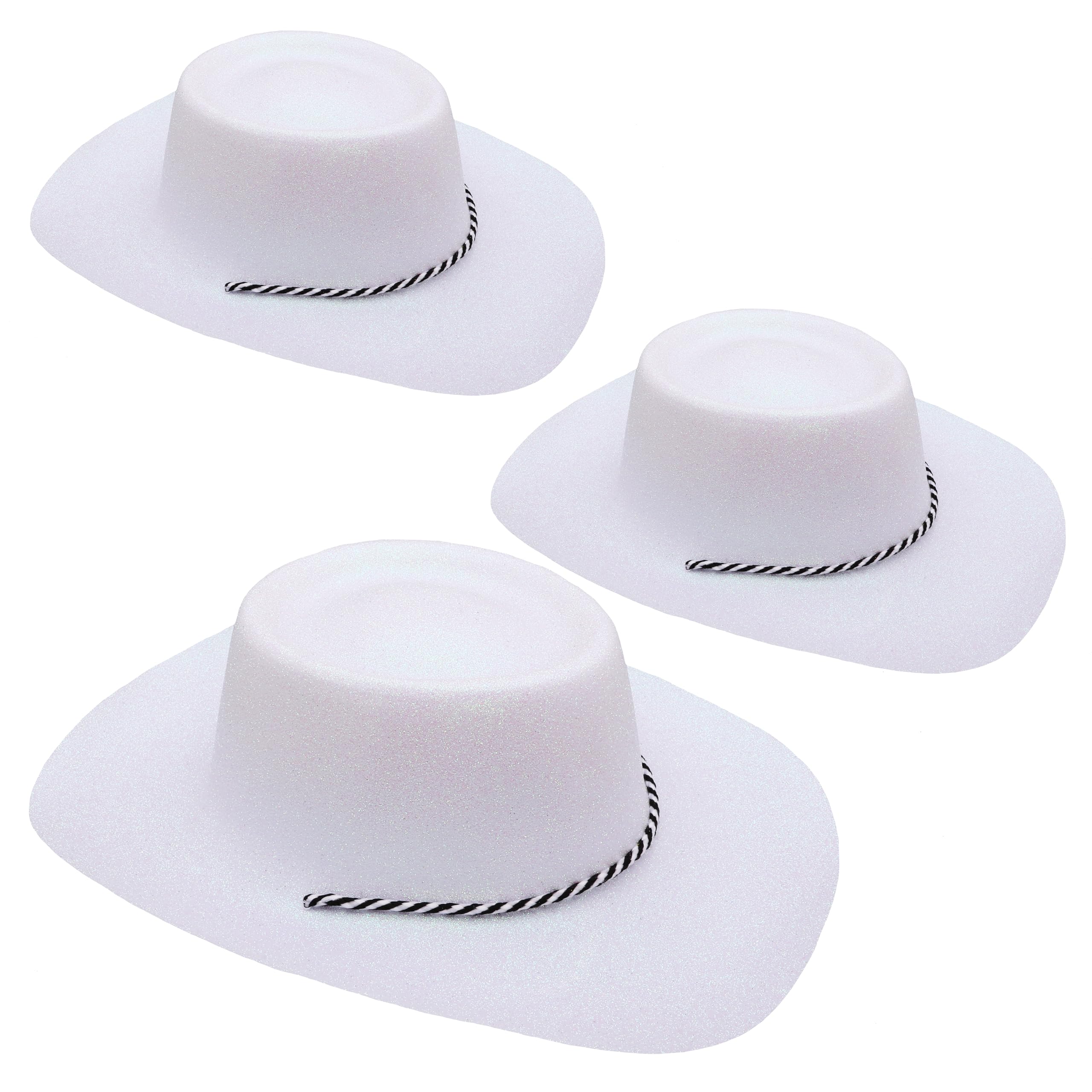 Toyland® Pack of 3-34cm (13") White Glitter Cowboy Hats - Festivals, Concerts, Fancy Dress & Hen Do Accessories
