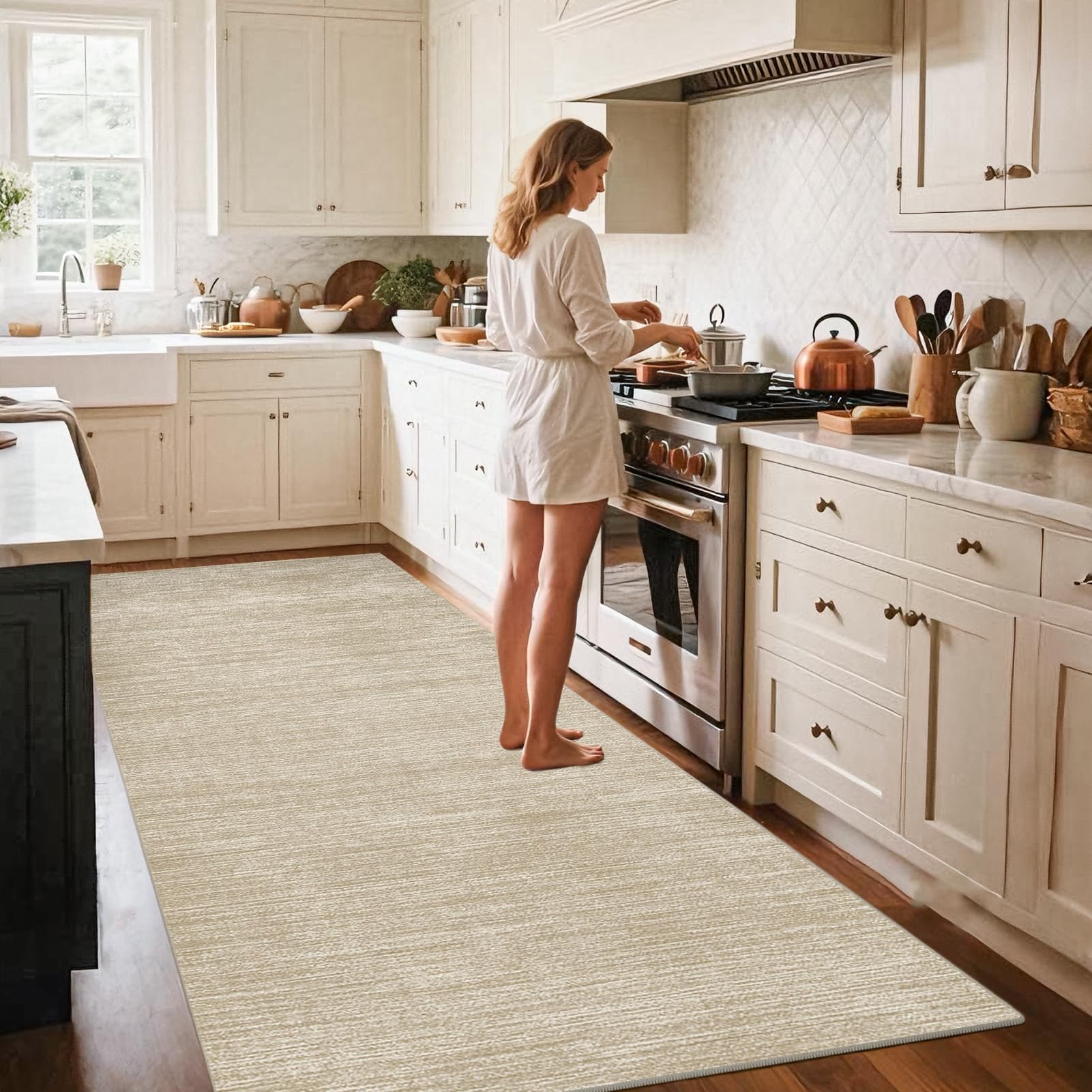 Tappeto Cucina Antiscivolo Lavabile Tappeto Tappeto Ingresso Corridoio Passatoia Corridoio Tappeti Tappeti Stretti per Cucina Soggiorno Camera da Letto 60 x 380 cm Beige
