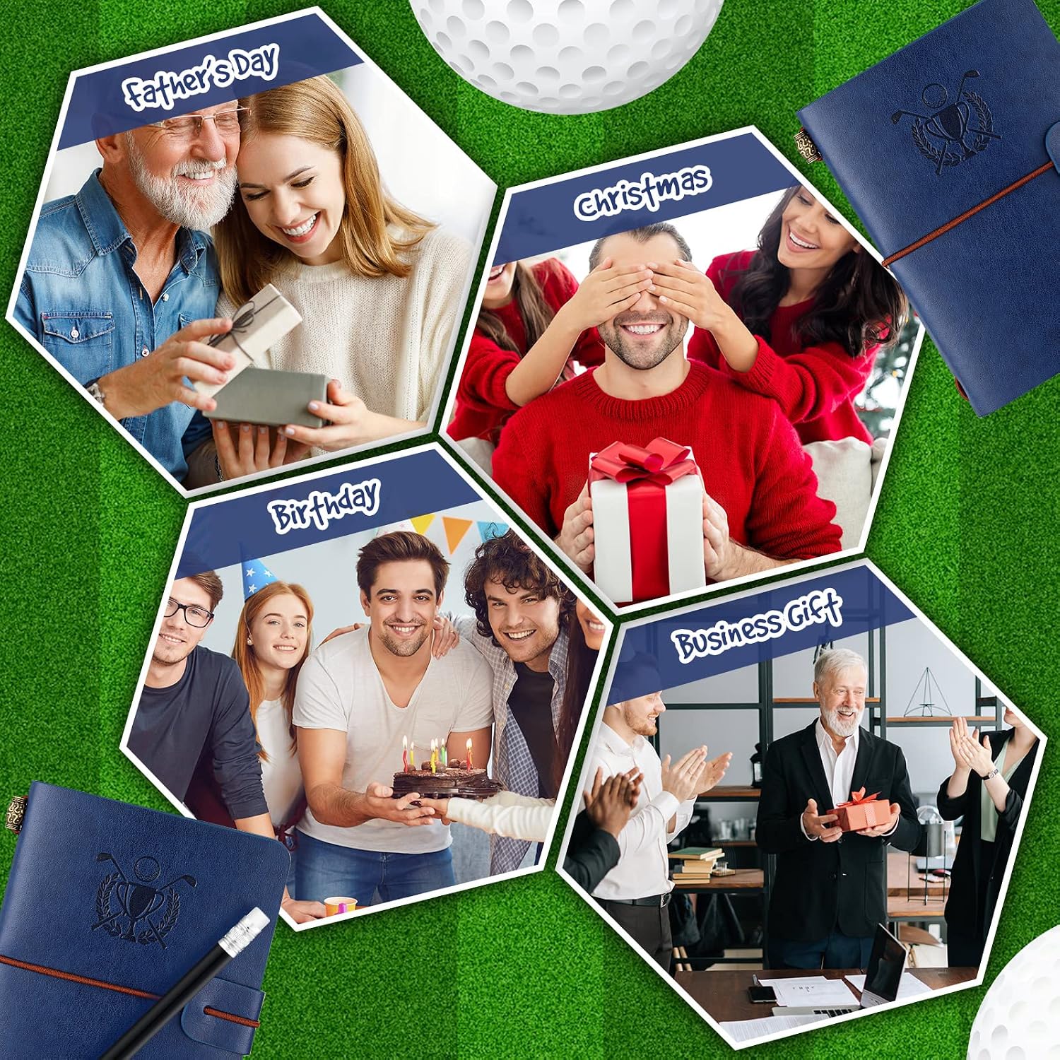 Yexiya Golf Scorecard Book with Pencil Fathers Day Dad Gifts Leather Golf Journal Scorecard Holder Accessories Notebook Log Book Pocket Scorebook Gift for Men Golfers, Sports Outdoor Club