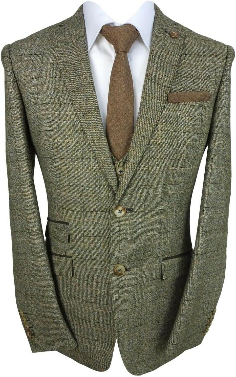 Men’s Slim Fit 3 Piece Tweed Suit Formal Vintage Retro Set