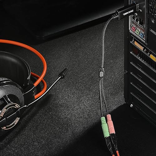Miniatura 4 de DuKabel - Adaptador de audio USB largo a conector de 0.138 in, adaptador AUX TRS para chip integrado tarjeta de sonido USB para auriculares con