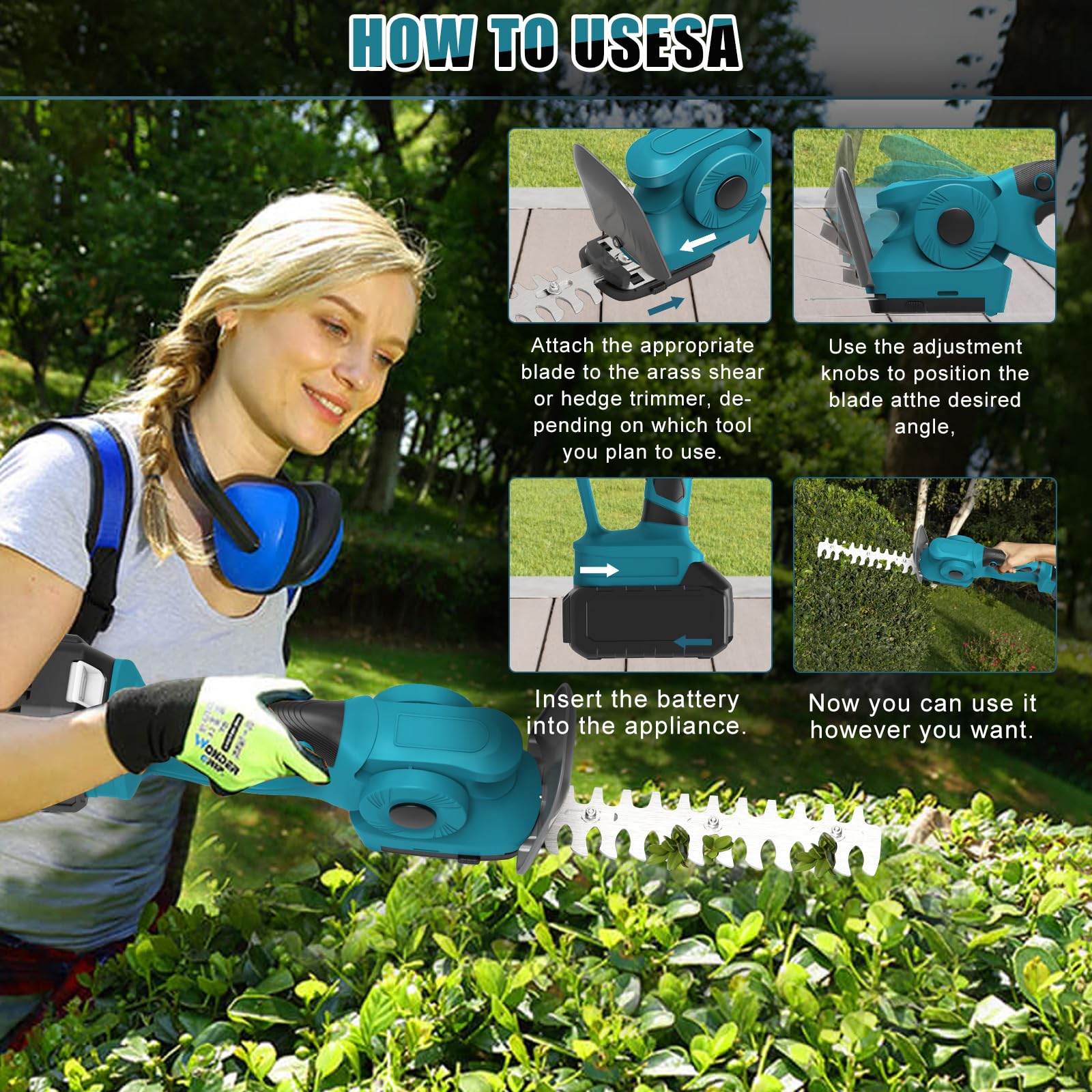 Cesoia A Batteria Per Giardino Compatibile DeWalt 20V - Tagliasiepi E Tagliaerba 2 In 1 - Senza Batteria