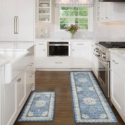 Miniatura 9 de Collive Juego de 2 tapetes de cocina bohemios acolchados para piso, antifatiga, impermeables, antideslizantes, cómodos para cocina, oficina,