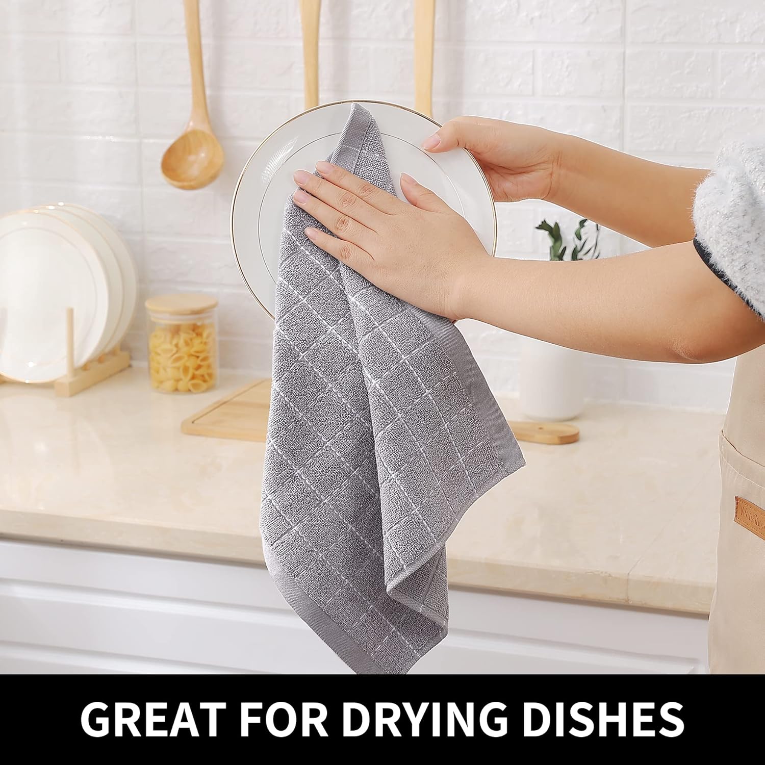 Homaxy 100% Cotton Terry Kitchen Dish Cloths, Ultra Soft and Absorbent Dish Towels for Kitchen, Suitable for Drying and Washing Dishes, 6 Pack, 12 x 12 Inches, Light Grey - Image 4