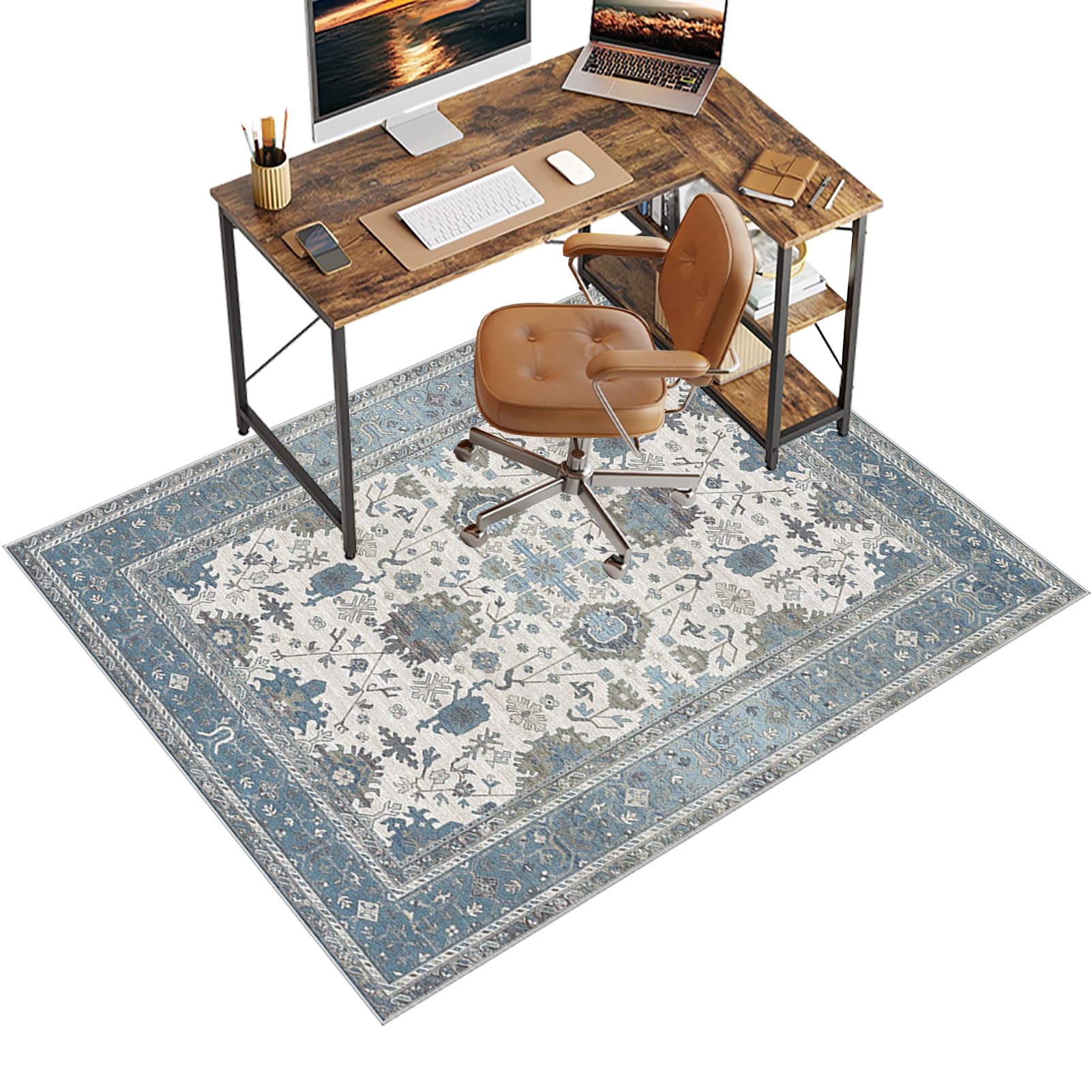 Chair Mat for Carpet Floor, 70 x 100 cm Office Chair Mat for Hardwood Floors, Multi-Purpose Carpet Protector for Home & Office, Desk Chair Mat for Rolling Chair, Anti-skidding Stop Noise Vintage Rug