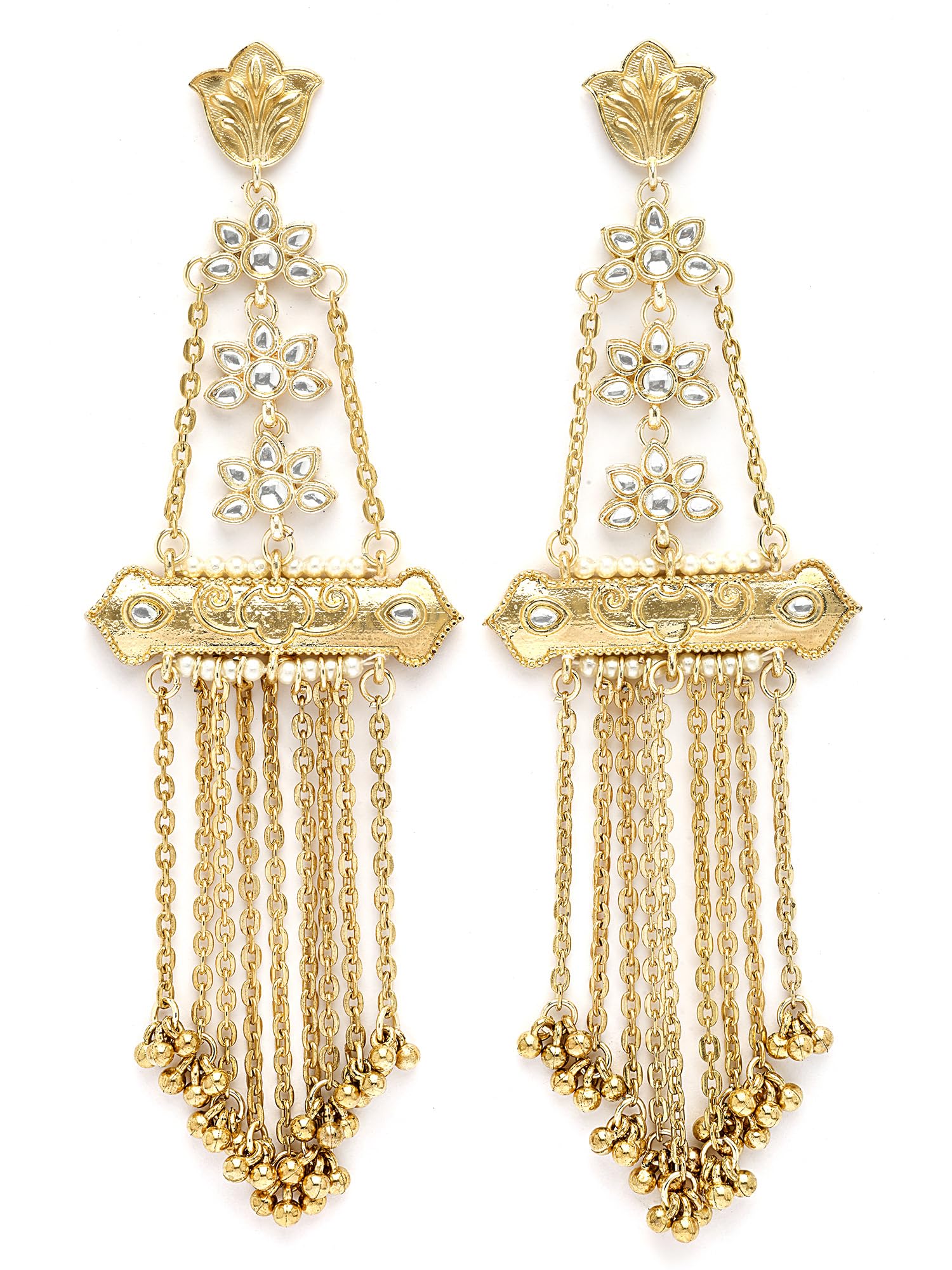 Elegant Gold-Plated Floral Design Long Tassel Earrings for Women-image-8