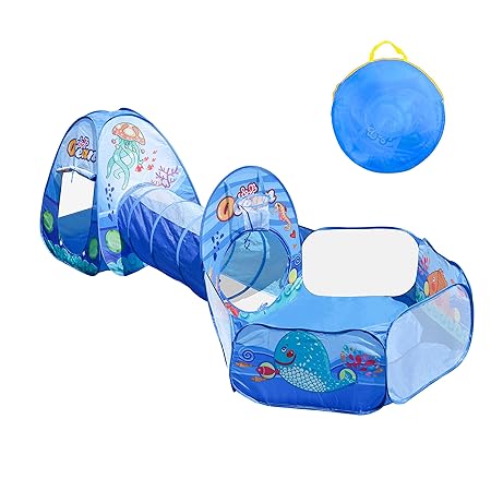 Electomania Ball Pool Tunnel Tent House for Kids, Kids Tent with Tunnel, Ball Pit Play House Theme for Boys Girls, Babies and Toddlers Indoor& Outdoor (Balls Not Included) (Blue)