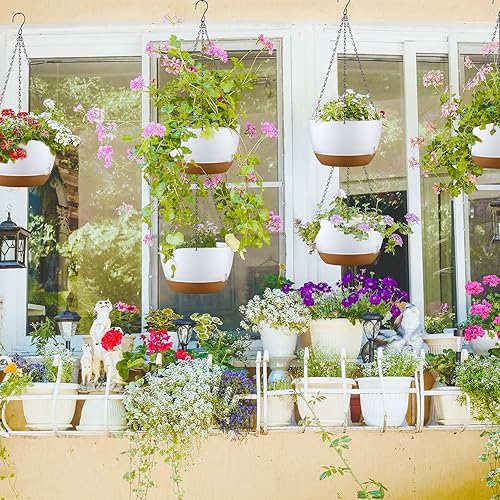 Miniatura 3 de 6 macetas colgantes de Navidad de 10 pulgadas, macetas colgantes redondas de plástico para plantas de interior con agujeros de drenaje, bandejas