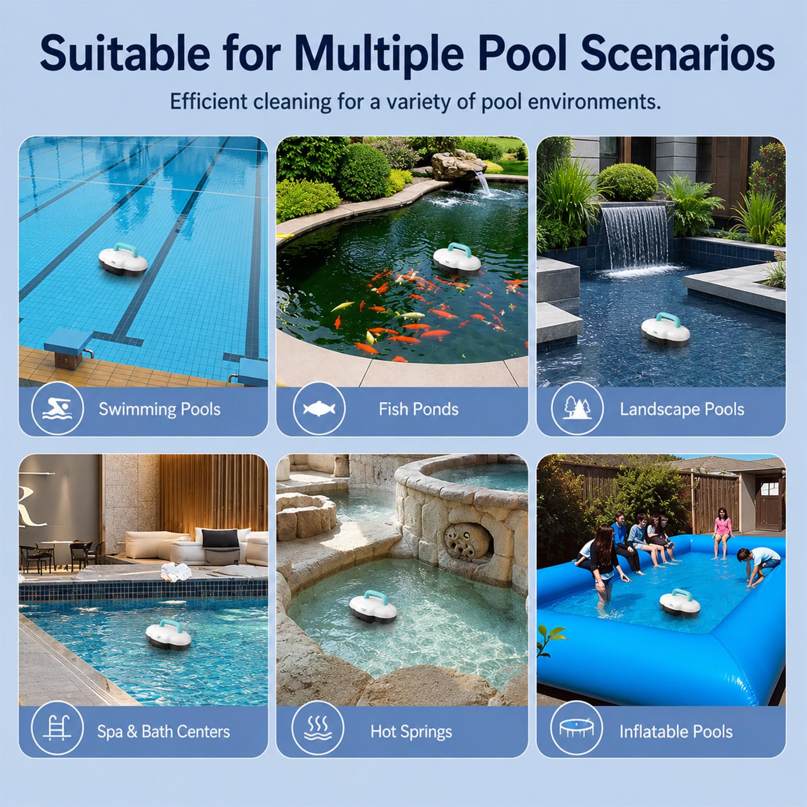 Robot nettoyeur de piscine sans fil, 120 min d'autonomie, double moteur
