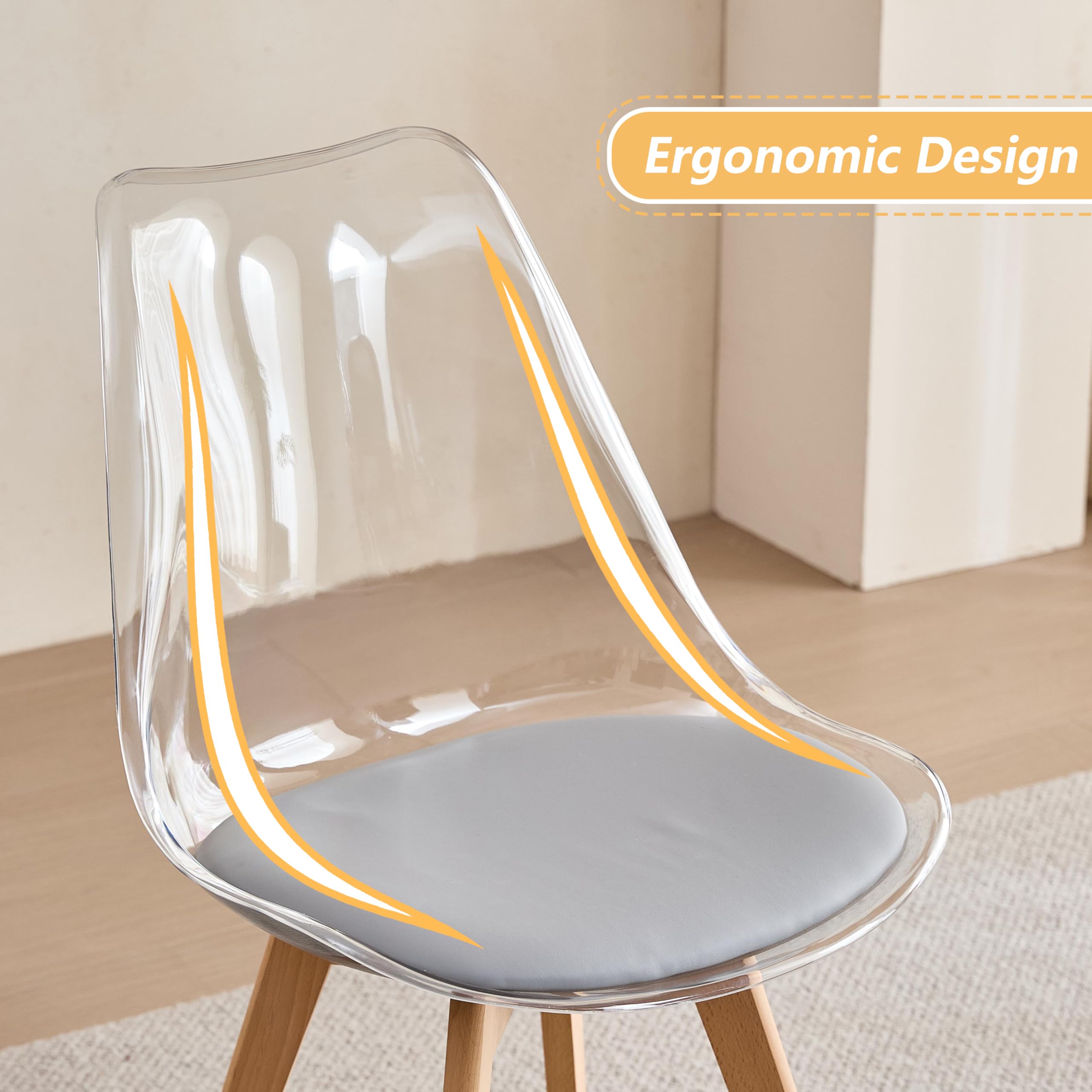 GrandCA HOME Tavolo da Pranzo con 4 Sedie, Tavolo da Pranzo Rotondo da 100 CM, Sedia da Cucina Imbottita Trasparente, Set Tavolo da Pranzo e Sedie (Chiaro + Grigio)