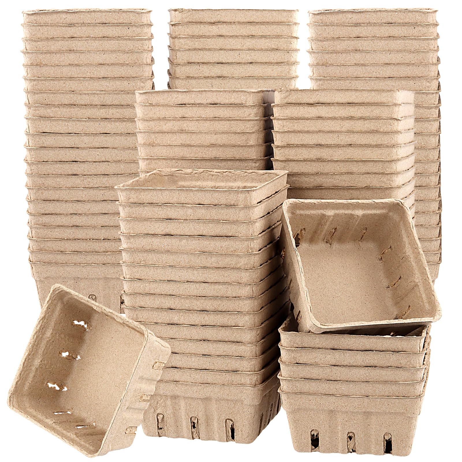 HOIGON 120 PCS Paper Pulp Berry Baskets, 3.7 x1.8 Inch Brown Berry Containers, Strawberry Fruit Storage Baskets for Home Farmers Market