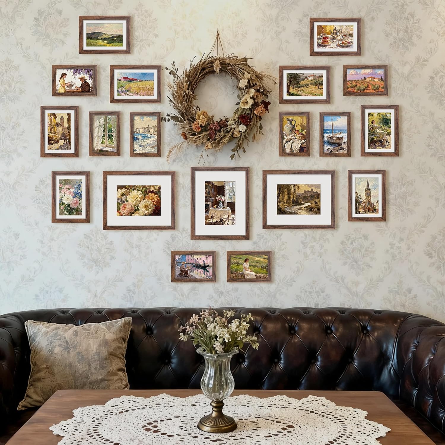 upsimples 19 Pack Picture Frames Collage Wall Decor for Mounting or Tabletop Display, Photo Gallery Frame Set for Family, Multi Sizes Including 8x10, 5x7, 4x6, Brown