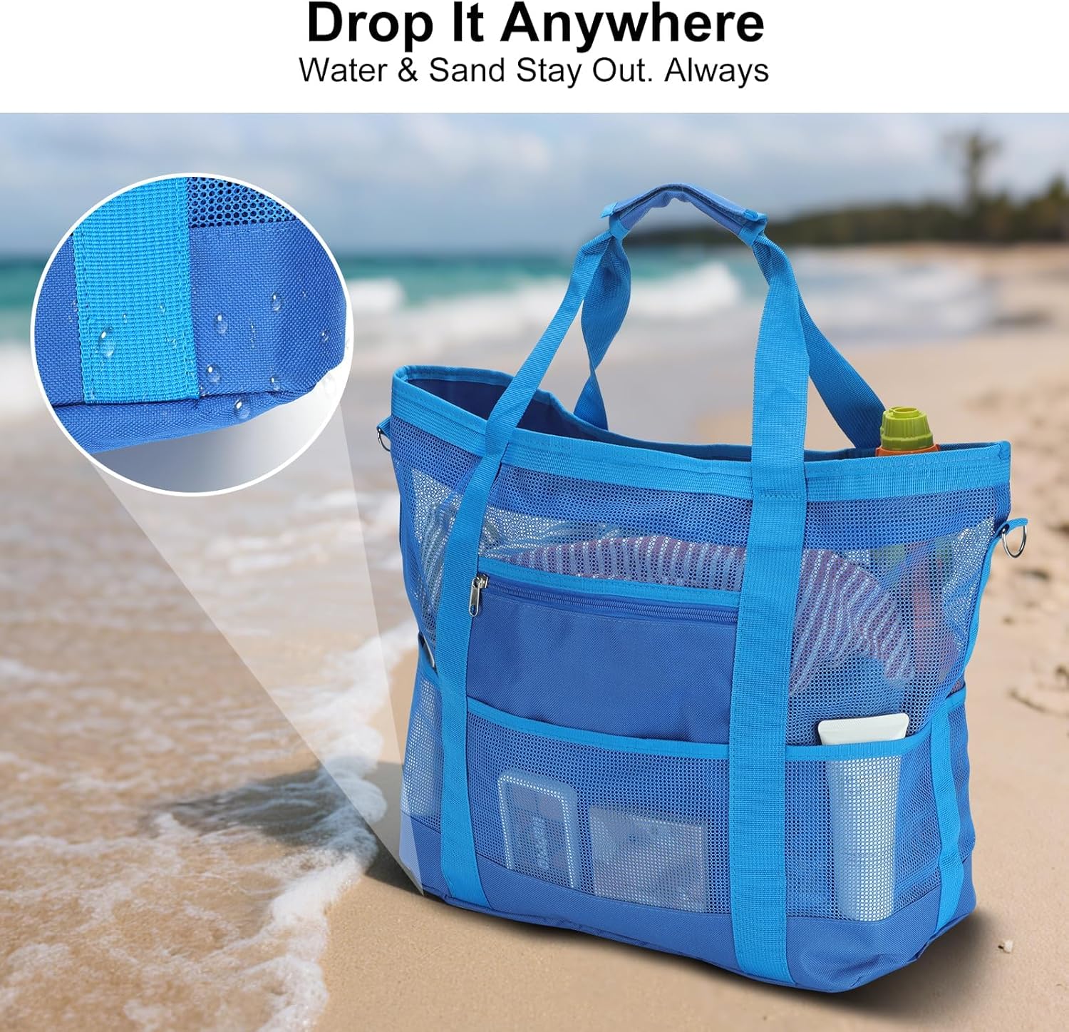 Mesh Beach Bags for Women - Plus Waterproof Sandproof Tote Bag - Image 4