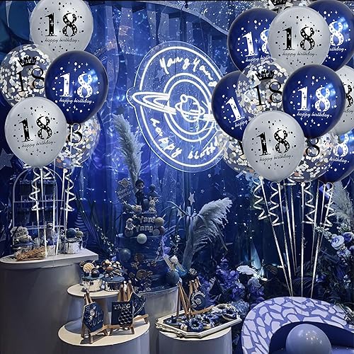Miniatura 3 de 18Pcs Happy Birthday Balloons Decorations Navy Blue Silver 18th Birthday Balloons Decoration Happy 18th Birthday Confetti Latex Balloons Decorations
