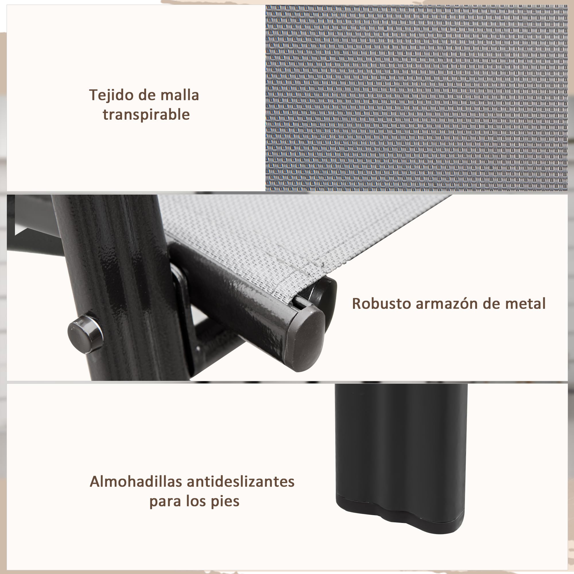 Outsunny Sillas de Jardín Exterior Apilables 54x75,5x95 cm Gris Oscuro | Juego de 4, Sillas Terraza Exterior, Sillón de Comedor, Tela Transpirable, Marco de Metal, Reposabrazos, Respaldo