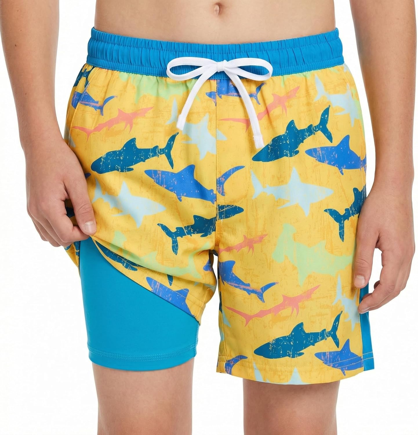 UMELOK Boys Swim Trunks with Compression Liner Kids Stretch Quick Dry Swimming Shorts - Image 2