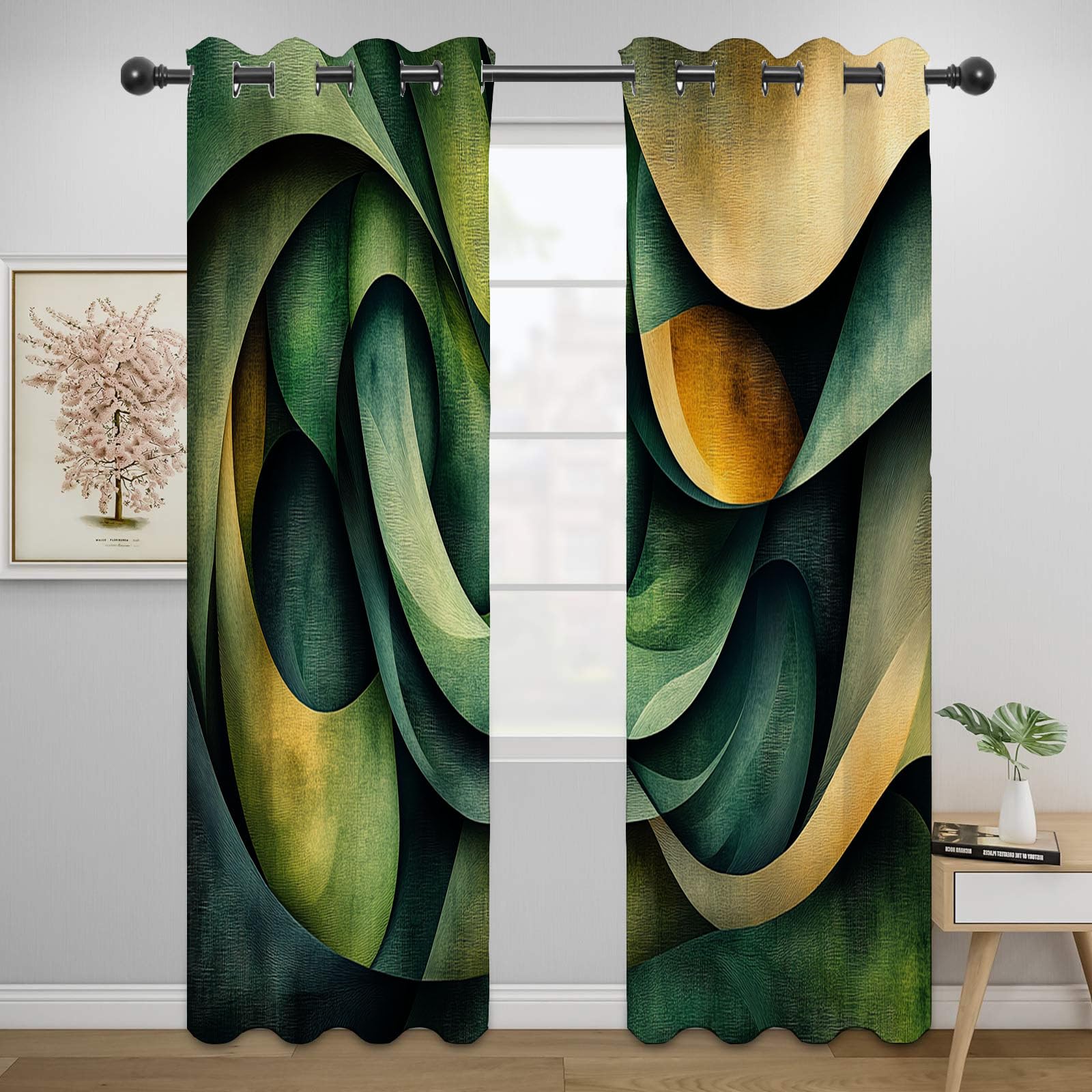 Bunte Abstrakte Moderne Geometrisch Vorhang Blickdicht, Modernes abstraktes fließendes Band Gardinen für Schlafzimmer Wohnzimmer Fenster Deko, Blackout Curtain-H180 x B140 cm (2er Pack)