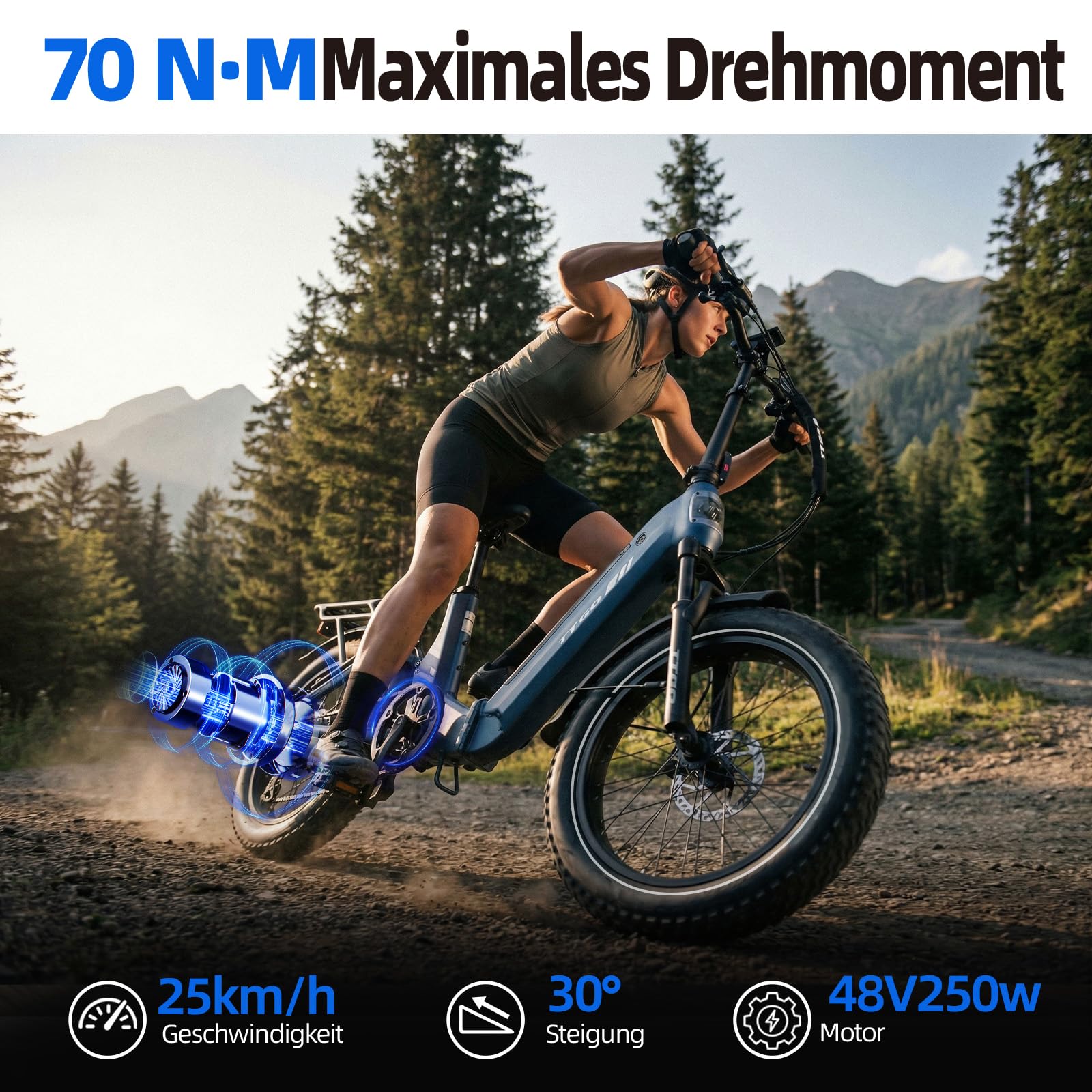ttgo F7 E Bike Klapprad, 20 * 3 Zoll Elektrofahrrad Herren Damen mit 250W Motor, 70Nm Drehmoment, 48V 15AH Akku, bis zu 120 km Reichweite, 7-Gang Getriebe mit LCD-Display