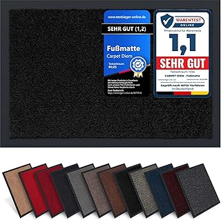 Carpet Diem Fußmatte, einfach sauber I Schmutzfangmatte Eingangsbereich - Fussmatte Innen & Außen, rutschfeste Türmatte, Schmutzfang Teppich für Haustür I Fußabtreter in Schwarz 40x60 cm