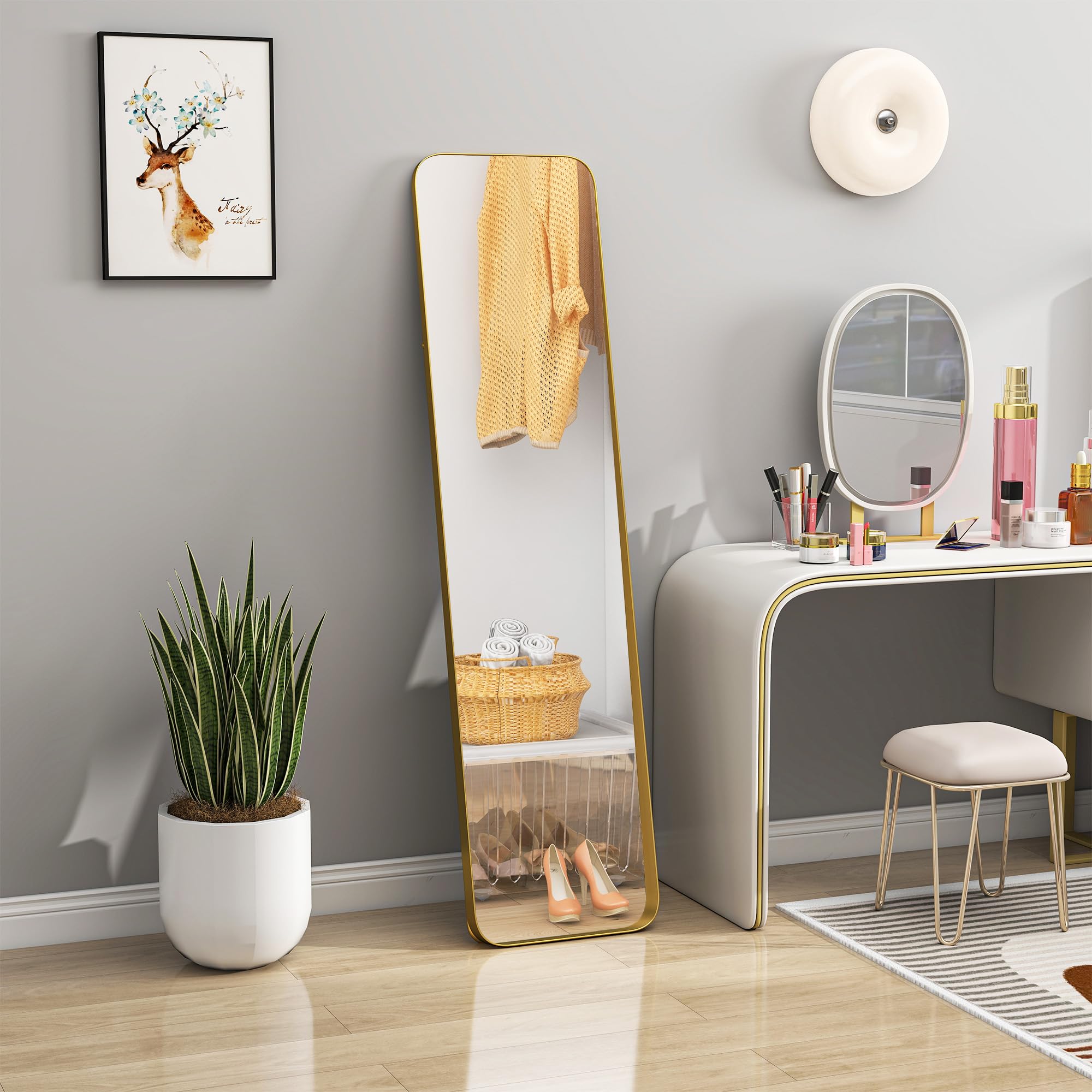HOMCOM Specchio da Terra Moderno a Figura Intera Antiscoppio 40x160 cm Oro | Specchio Verticale con Cornice, in Vetro MDF e Metallo, per Camera da Letto, Soggiorno e Ingresso
