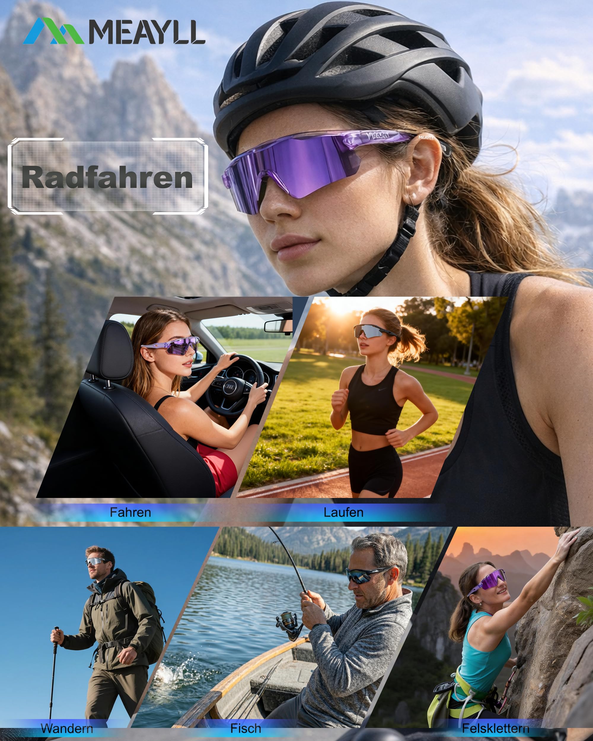 Occhiali Ciclismo Uomo Donna | Occhiali Sportivi UV400 per MTB e Bici da Corsa, Montatura TR90 Ultraleggera, Naselli e Aste Regolabili, Occhiali da Sole per Running, Ciclismo e Sport Outdoor