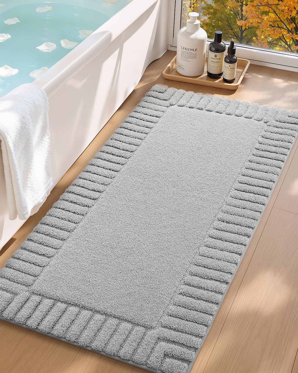 Color&Geometry Long Light Grey Bathroom Runner Rug- 24"x43" Absorbent Bath Rugs Non Slip Washable, Soft Bath Mats for Bathroom Floor, Shower, Bathtub,