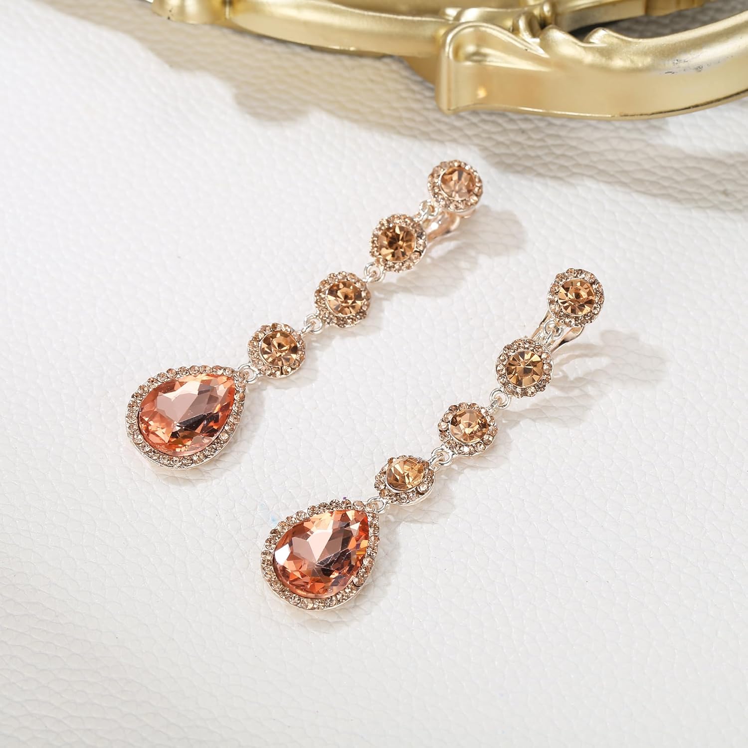 BriLove Clip-on Earrings for Women,Gorgeous Shiny Rhinestones Teardrop Chandelier Long Dangle Earring for Wedding Party Prom Jewelry Accessories - Image 4