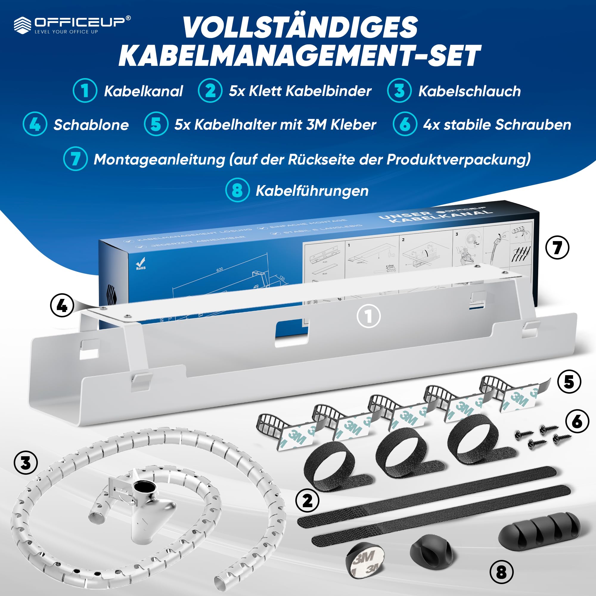 KABELKANAL XXL Schreibtisch - Kabelmanagement [Komplett Set] - Cable Management - Kabelhalter [Abnehmbar] - Kabelwanne - Jetzt erhältlich